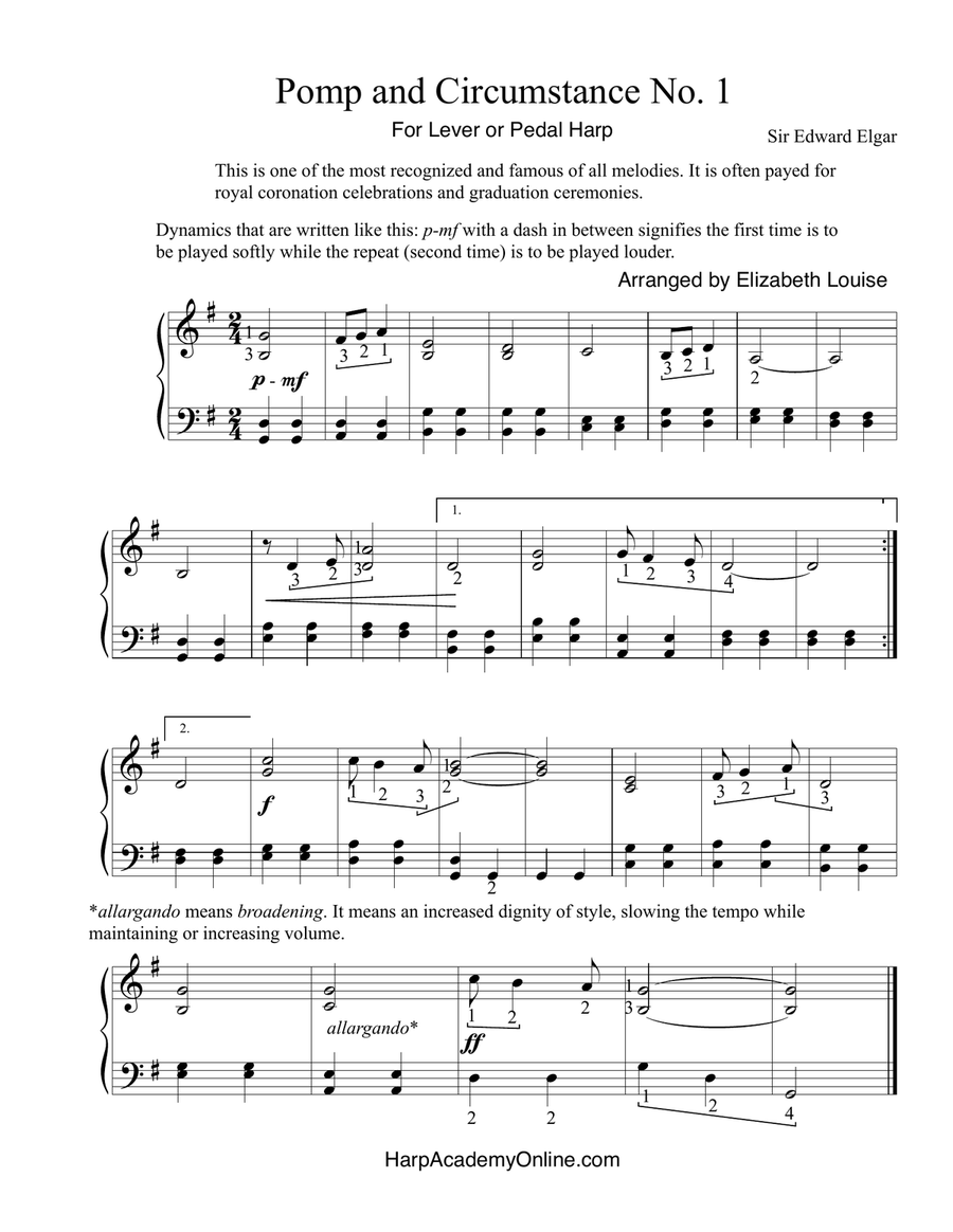 Pomp and Circumstance Harp scores gallery preview page 1