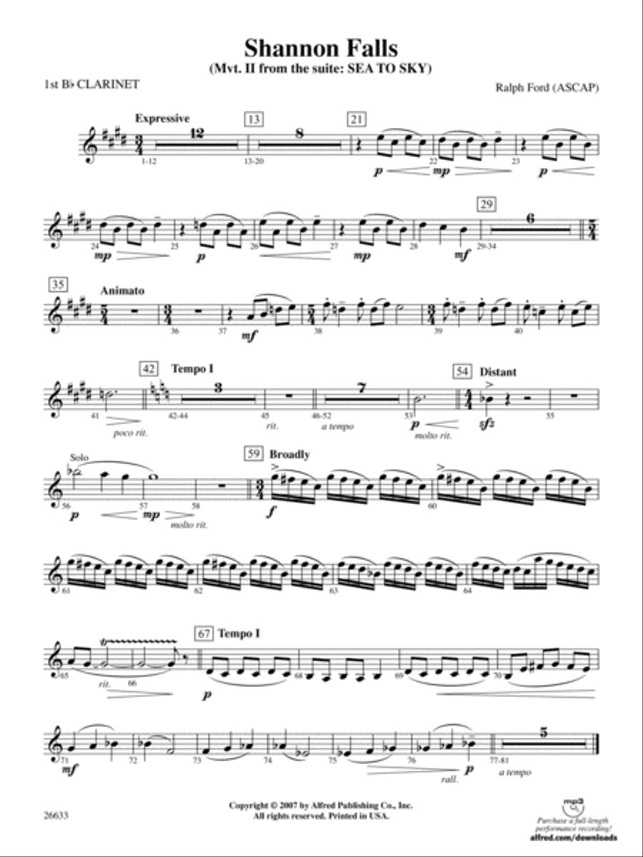 Shannon Falls: 1st B-flat Clarinet Full Orchestra scores gallery preview page 1