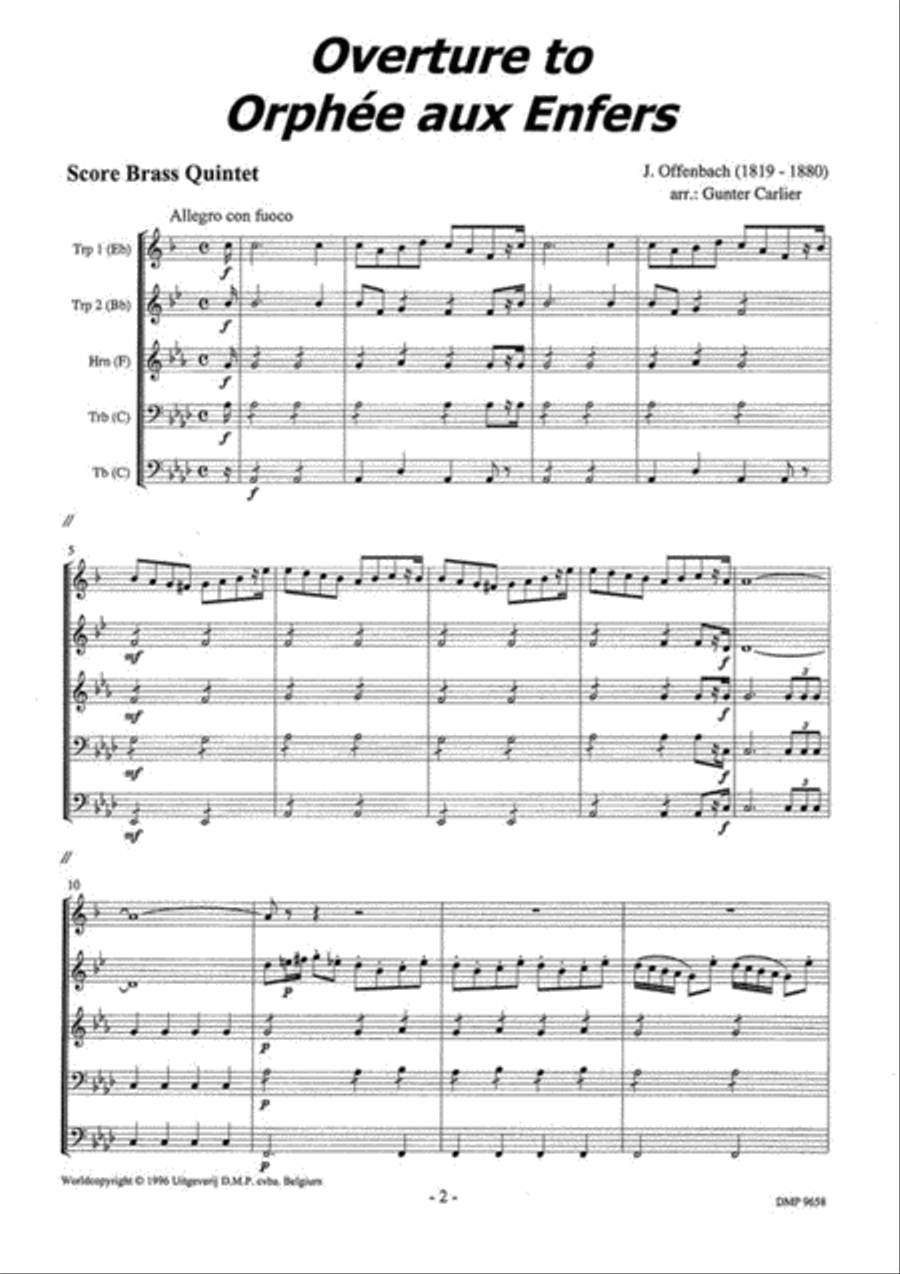 Ouverture Tot Orpheus In De Onderwereld Brass Quintet scores gallery preview page 2
