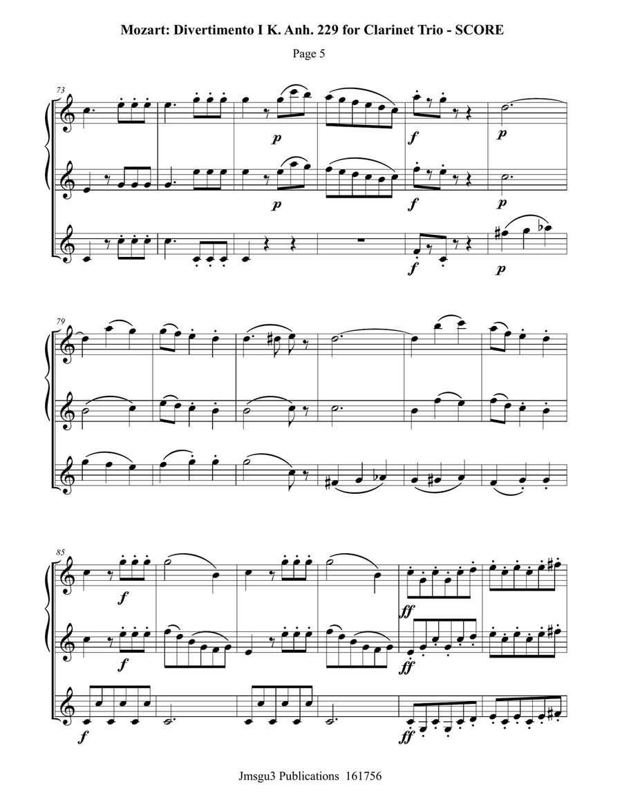 Mozart: Divertimento No. 1 for Clarinet Trio Clarinet Trio scores gallery preview page 5