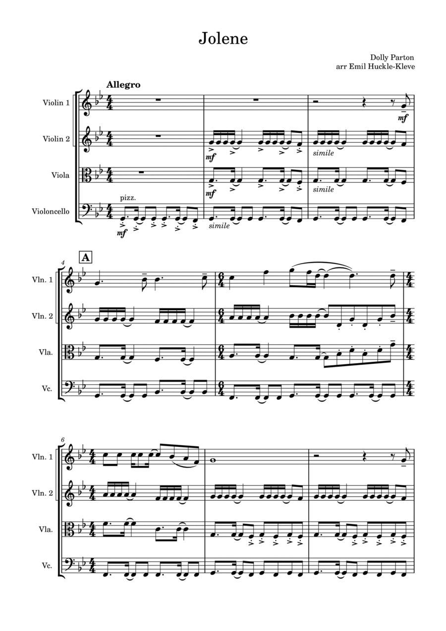 Jolene Jolene String Quartet scores gallery preview page 1