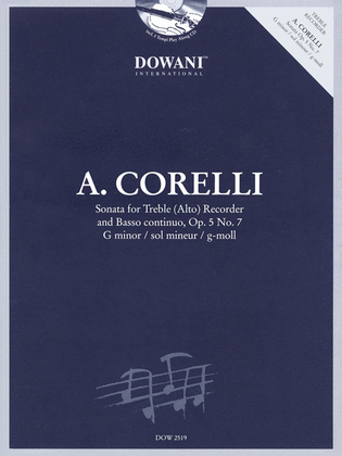 Book cover for Corelli: Sonata for Treble (Alto) Recorder & Basso Continuo Op. 5, No. 7 G Minor