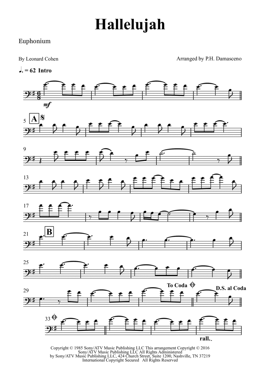 Hallelujah Hallelujah Euphonium scores gallery preview page 1