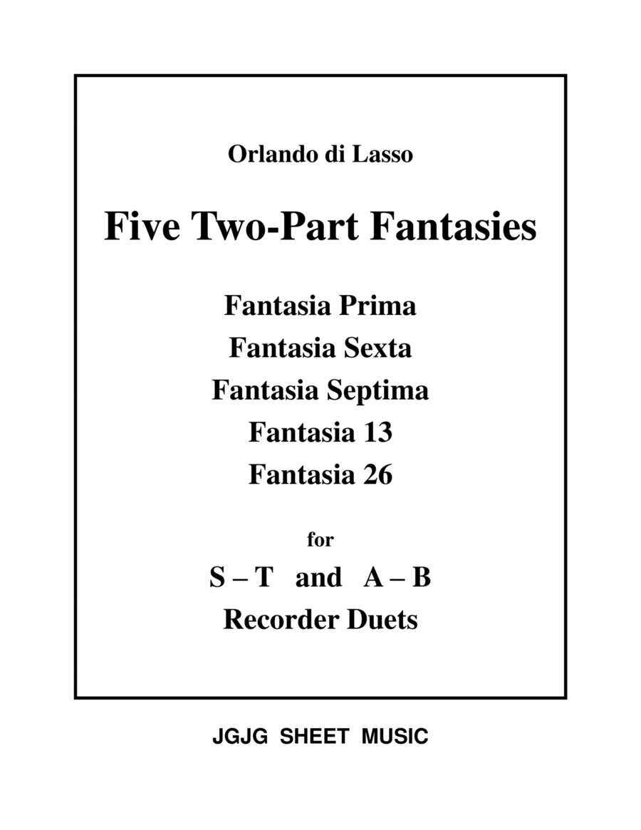 Five di Lasso Fantasies for Recorder Duets image number null