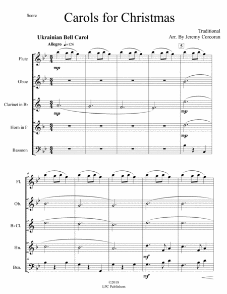 Carols for Christmas a Medley for Woodwind Quintet image number null