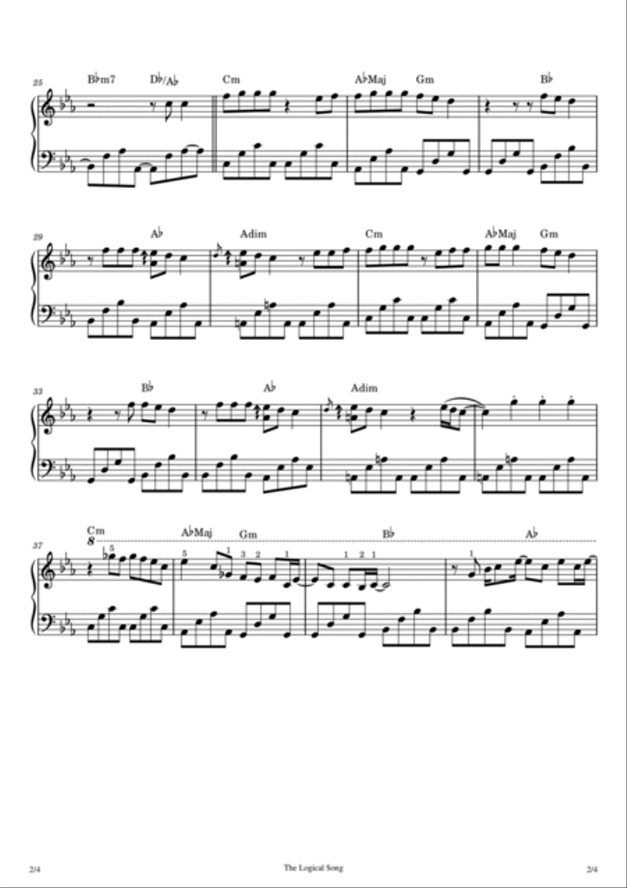 The Logical Song Piano Solo scores gallery preview page 2