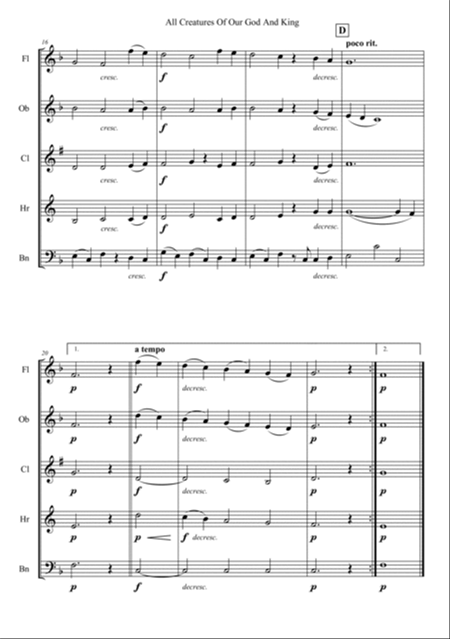 All Creatures Of Our God And King Woodwind Quintet scores gallery preview page 3