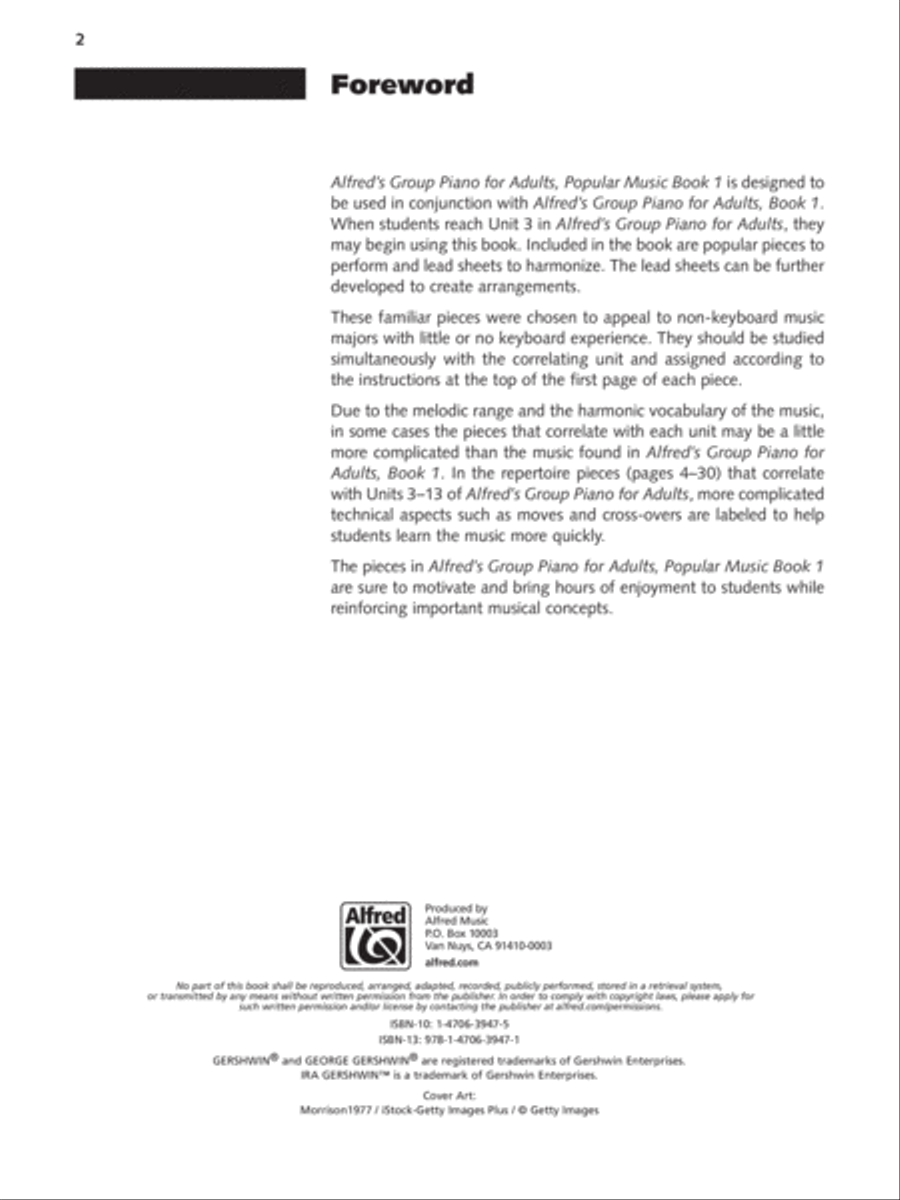 Alfred's Group Piano for Adults: Popular Music Books 1 & 2 Piano Method scores gallery preview page 2