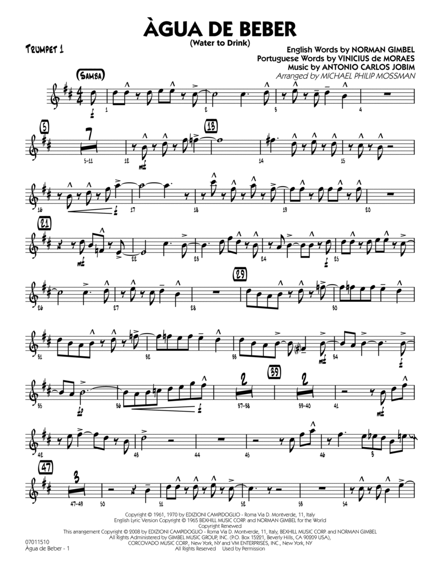 Agua de Beber (Water to Drink) - Trumpet 1 Trumpet scores gallery preview page 1