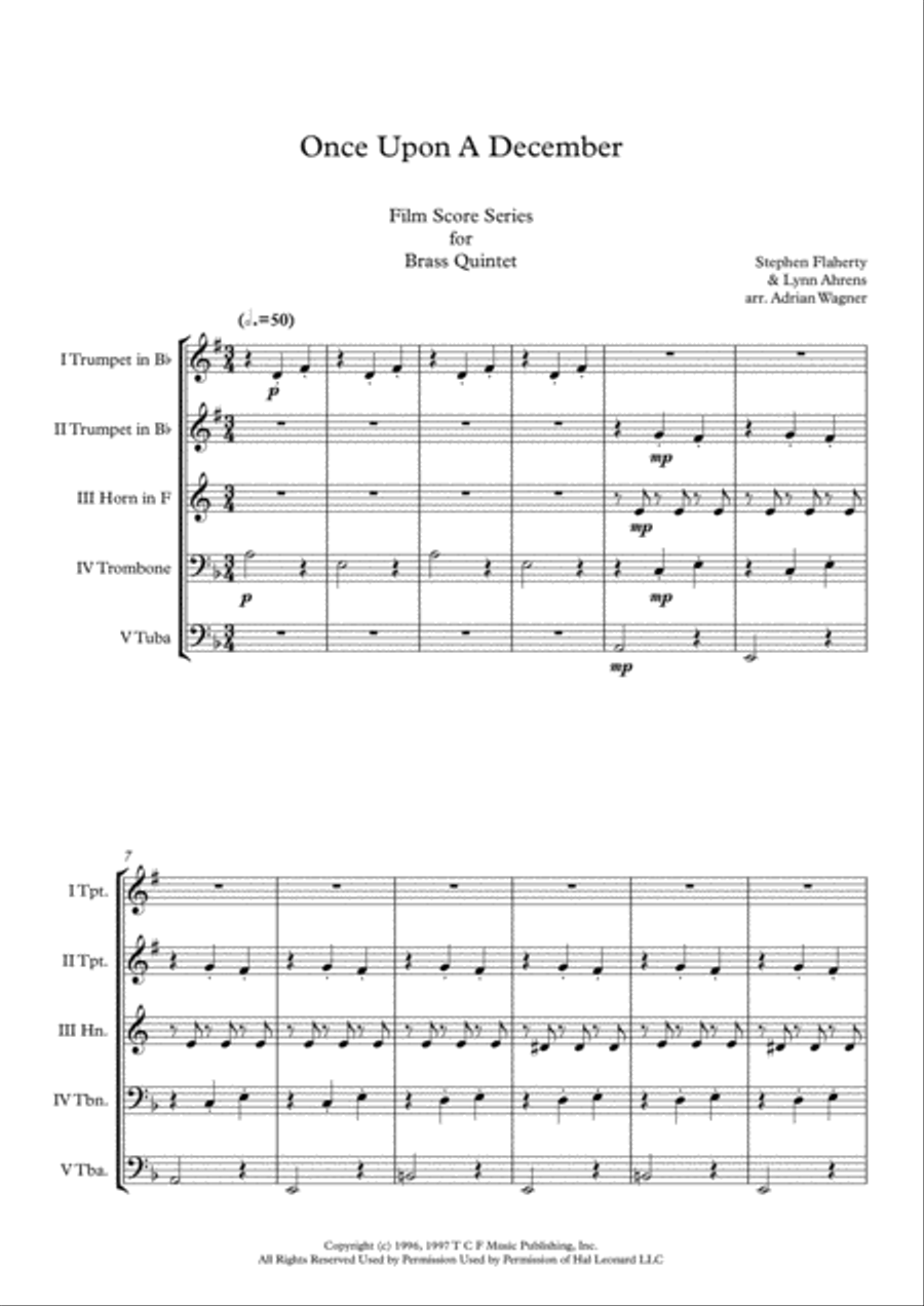 Once Upon A December from the Twentieth Century Fox Motion Picture ANASTASIA Brass Quintet scores gallery preview page 3