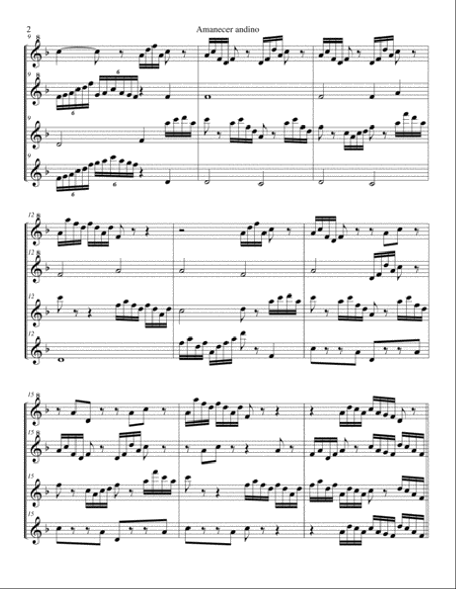 Amanecer andino para 4 flautas Woodwind Quartet scores gallery preview page 3