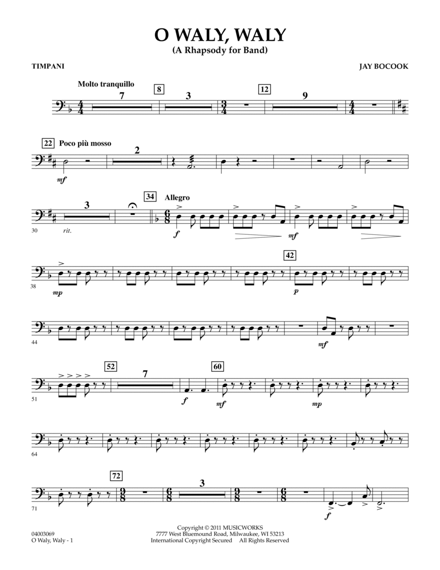 O Waly Waly (A Rhapsody For Band) - Timpani