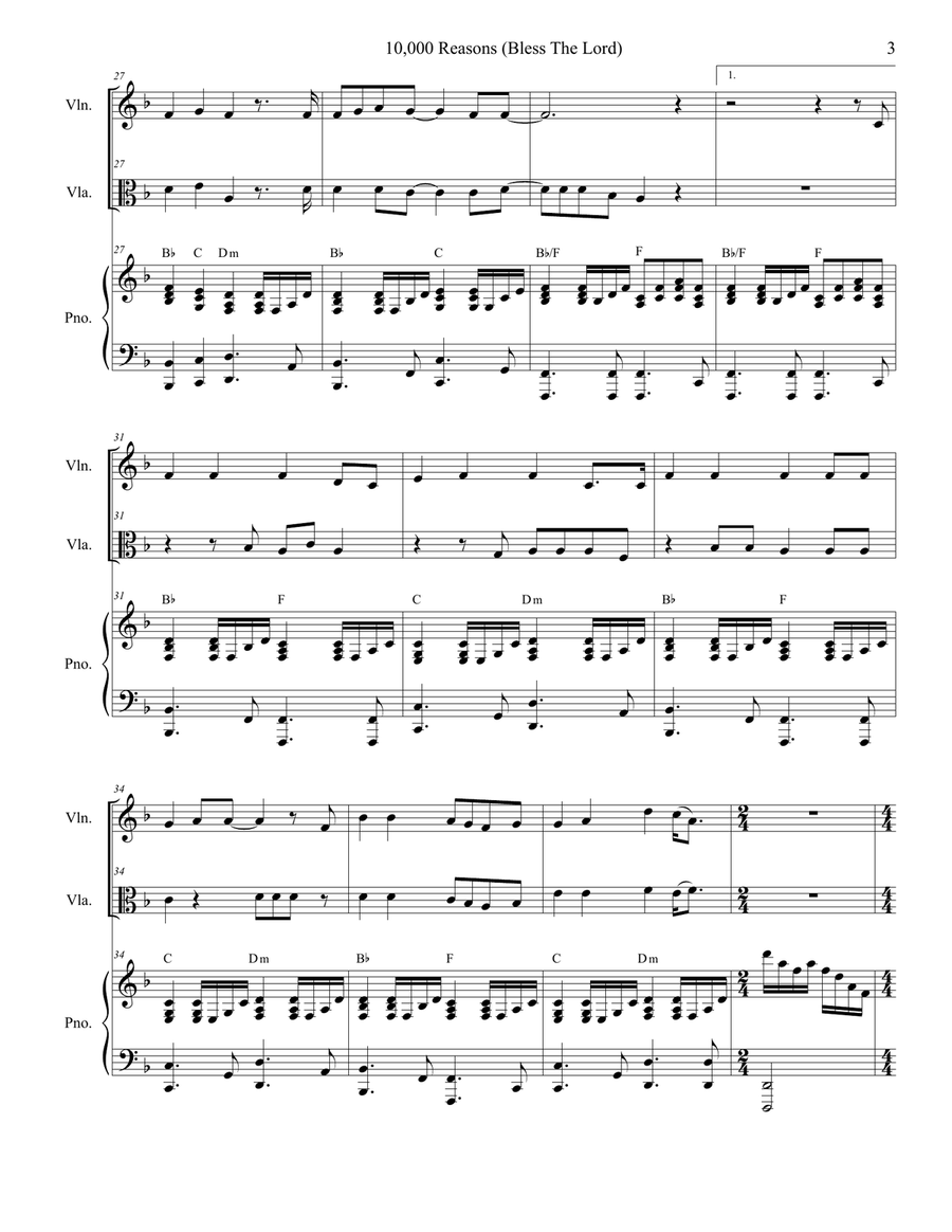 10,000 Reasons (Bless The Lord) String Duet scores gallery preview page 3
