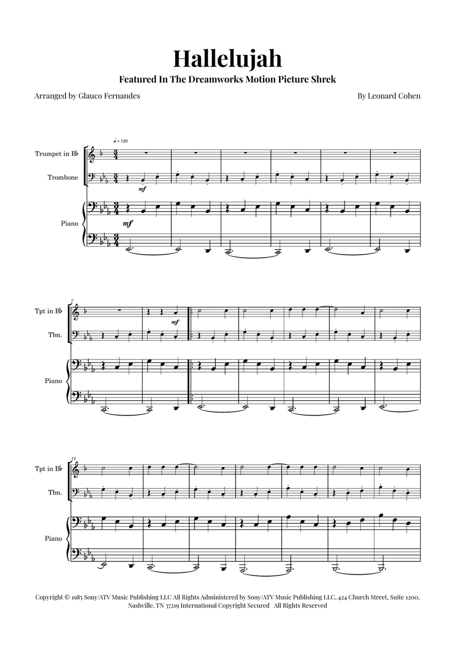 Hallelujah Brass Duet scores gallery preview page 1