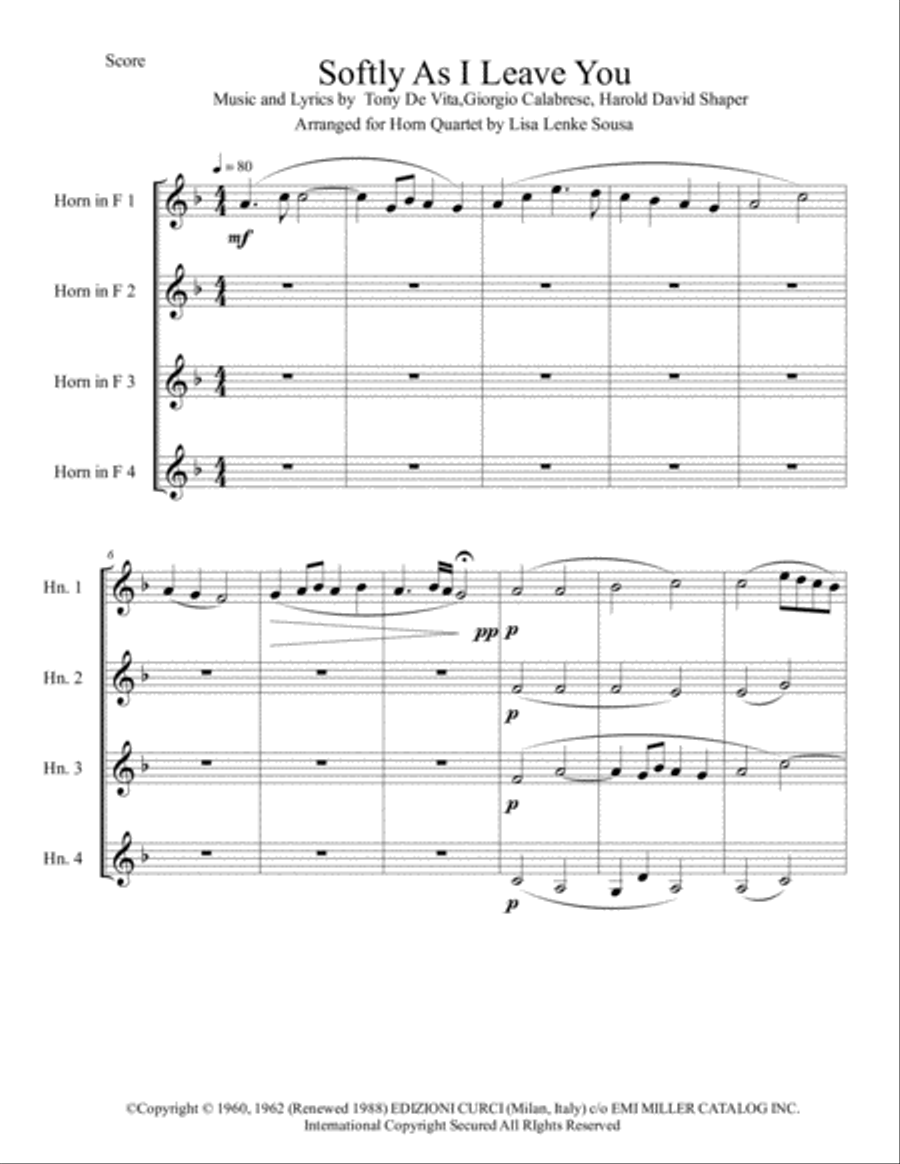 Softly As I Leave You Brass Ensemble scores gallery preview page 2