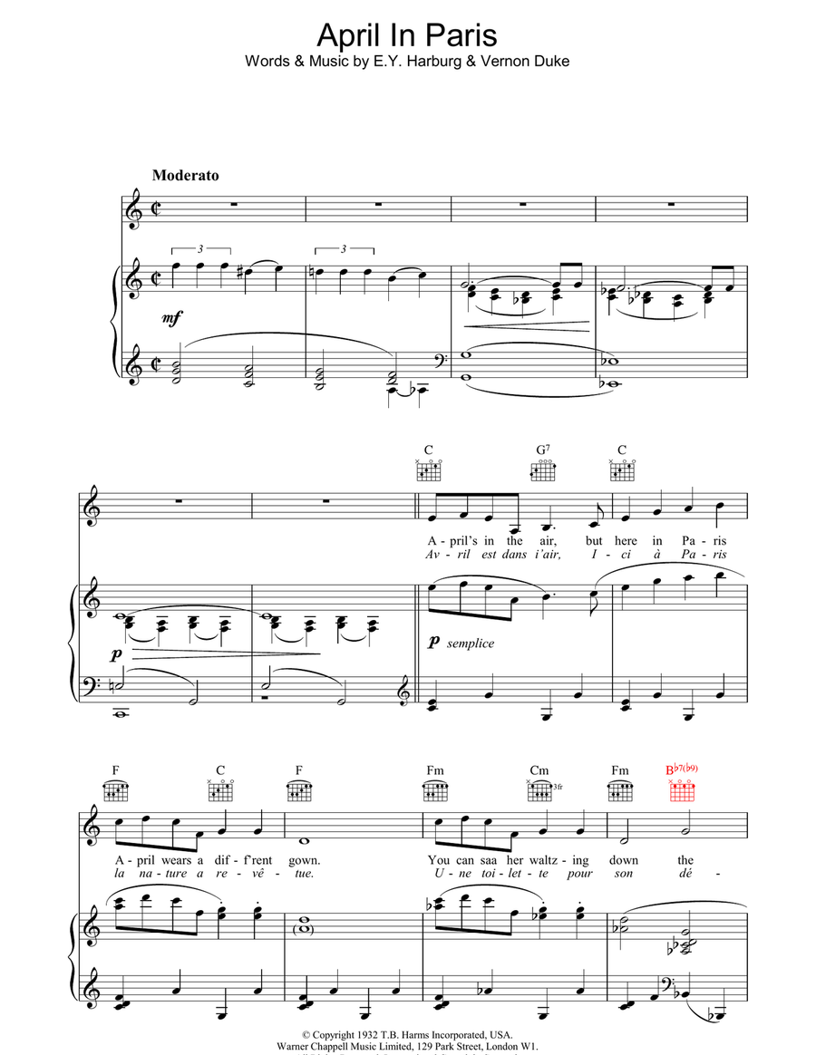 April In Paris Piano, Vocal, Guitar scores gallery preview page 1