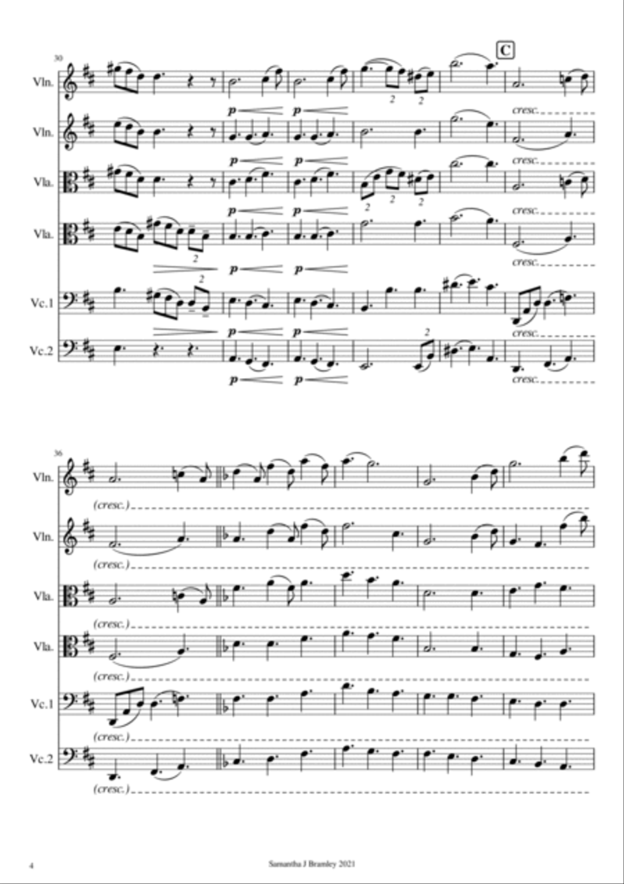 Clair de Lune by Claude Debussy for string sextet Cello scores gallery preview page 4