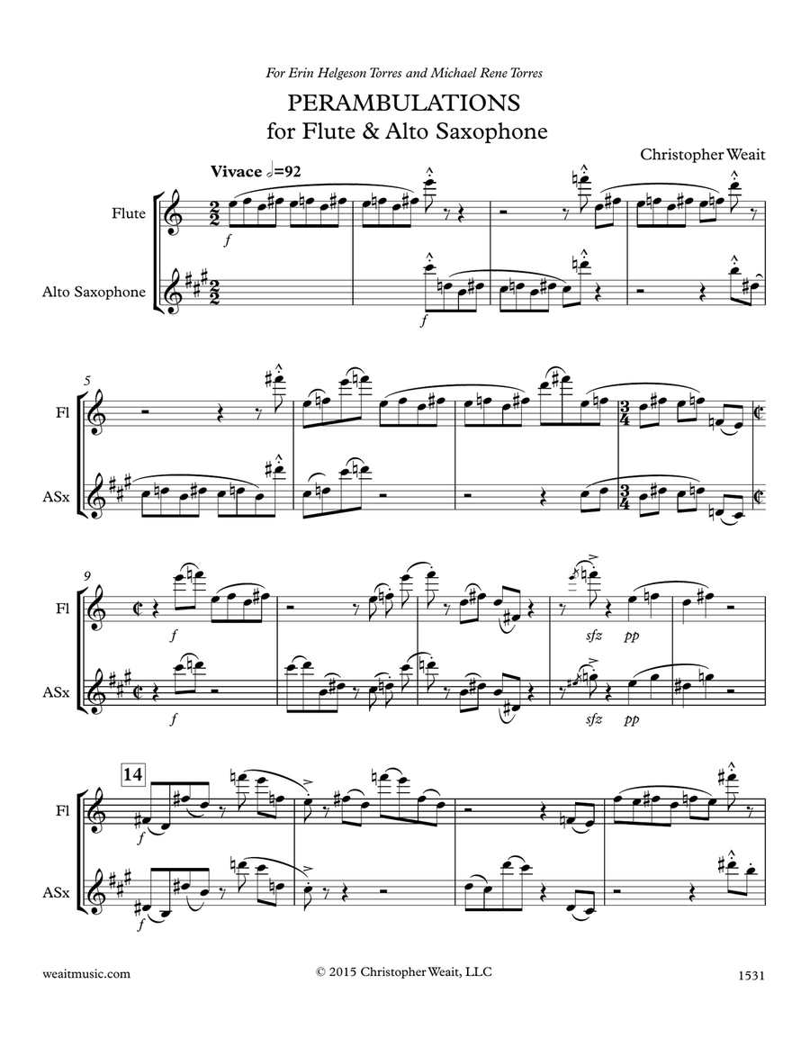 Perambulations for flute & alto saxophone (3’10) Woodwind Duet scores gallery preview page 2