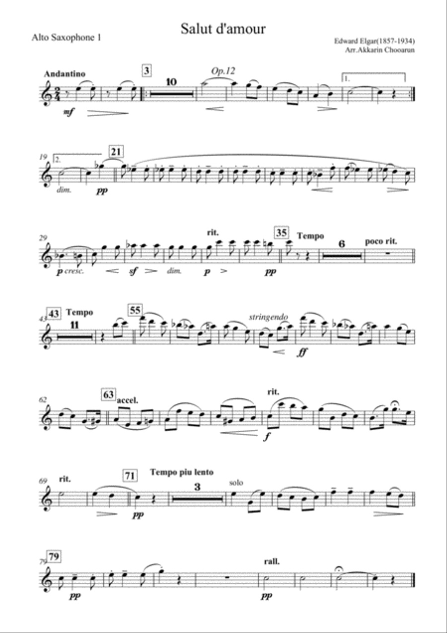 Salut D'Amour op.12; Edward Elgar for 12 Saxophone Woodwind Ensemble scores gallery preview page 3