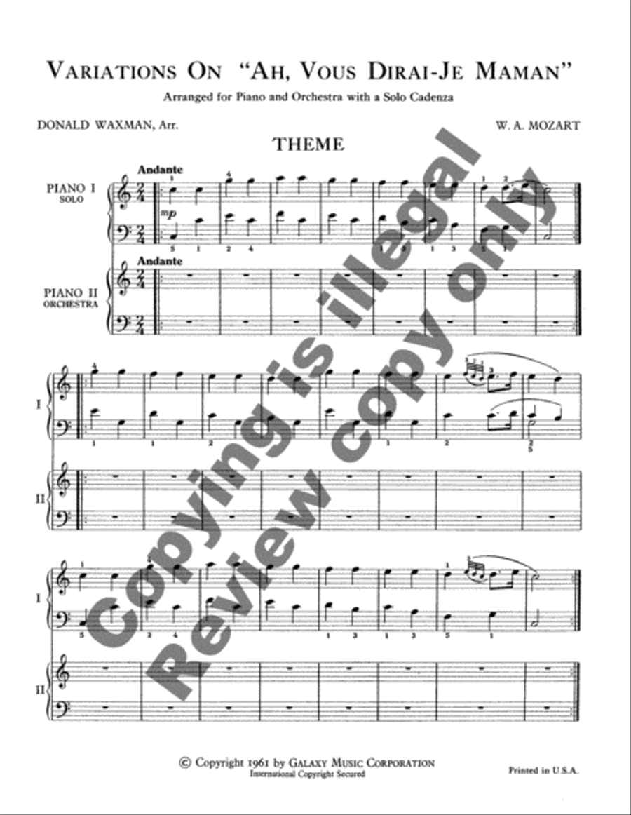Variations on Ah, Vous Dirai-je Maman Piano Duet scores gallery preview page 3