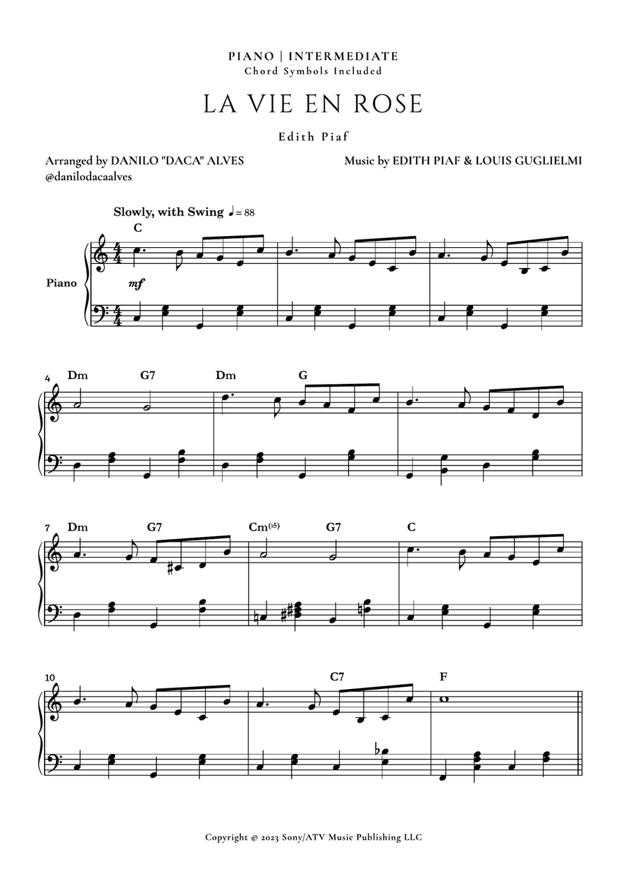 La Vie En Rose Piano Solo scores gallery preview page 1
