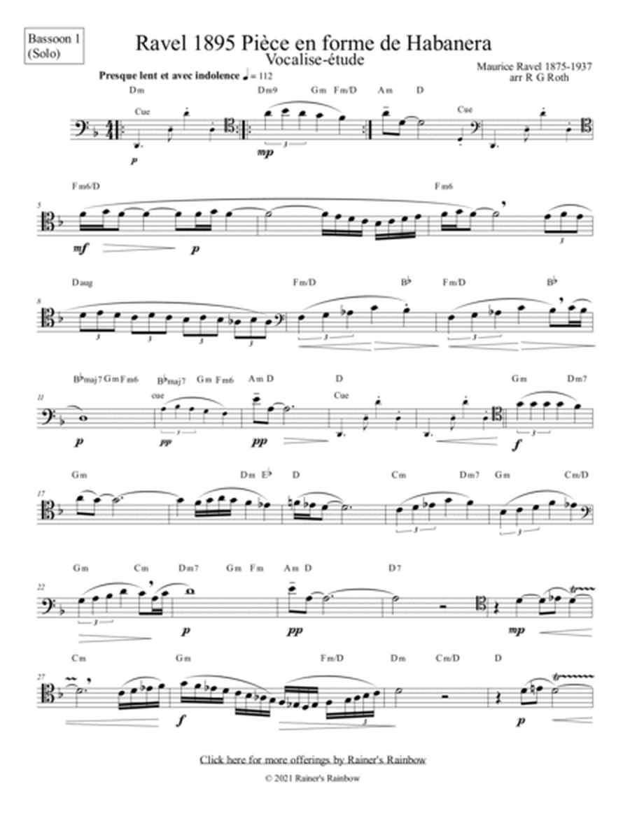 Ravel Vocalise Etude En Form Habanera Bassoon Quartet