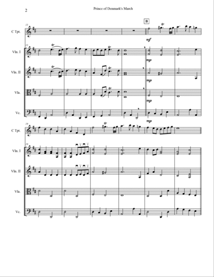 Trumpet Voluntary (Prince of Denmark's March) - Jeremiah Clarke - C Trumpet and String Quartet Chamber Orchestra scores gallery preview page 2