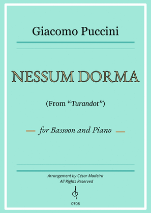 Nessun Dorma by Puccini - Bassoon and Piano (Full Score and Parts)