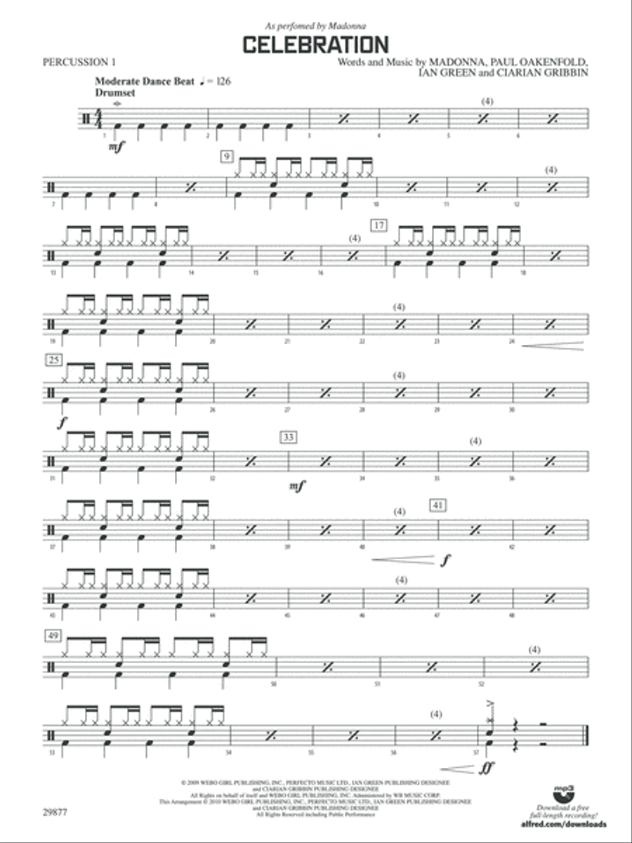 Celebration: 1st Percussion Concert Band scores gallery preview page 1