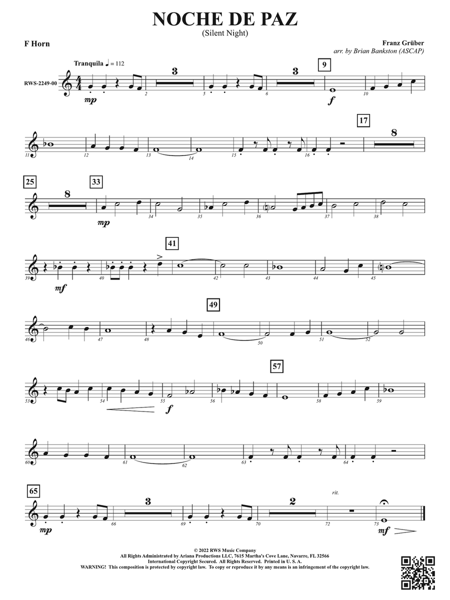 Noche de Paz - Silent Night: 1st F Horn Horn scores gallery preview page 1