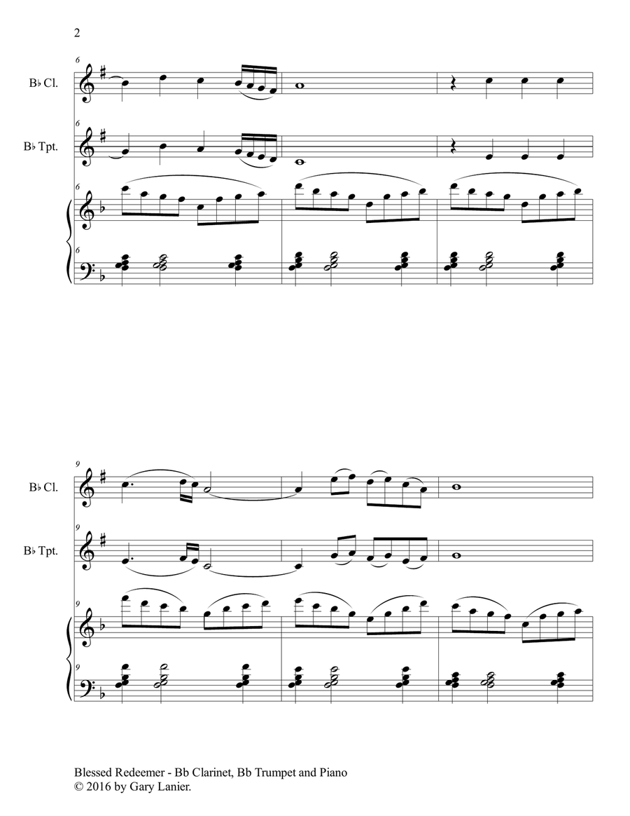 BLESSED REDEEMER(Trio – Bb Clarinet, Bb Trumpet & Piano with Score/Parts) B-Flat Clarinet scores gallery preview page 3
