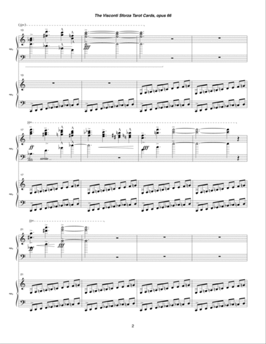 Visconti Sforza Tarot Cards, opus 66 ... Twenty Two Salon Pieces For Two Pianos (1996) 17 La Torre 2 Pianos, 4-Hands scores gallery preview page 2
