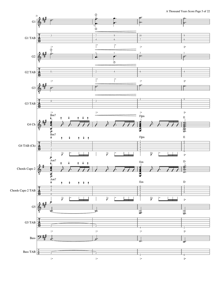 A Thousand Years Guitar Ensemble scores gallery preview page 5
