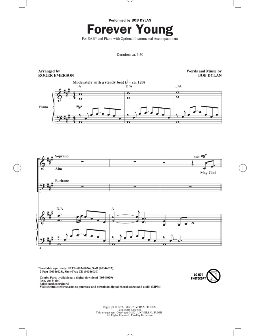 Forever Young (arr. Roger Emerson) 3-Part scores gallery preview page 1