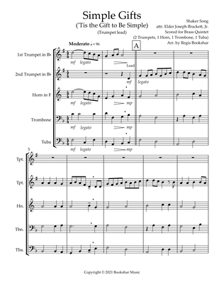 Simple Gifts ('Tis the Gift to Be Simple) (F) (Brass Quintet - 2 Trp, 1 Hrn, 1 Trb, 1 Tuba) (Trumpet