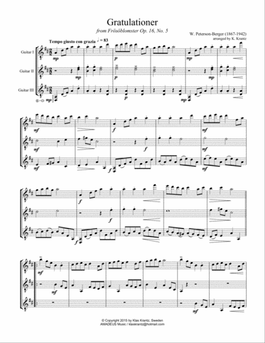 Gratulationer for guitar trio Guitar Ensemble scores gallery preview page 1