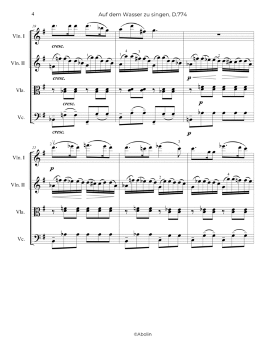 Schubert: Auf dem Wasser zu singen, D.774 - String Quartet String Quartet scores gallery preview page 5
