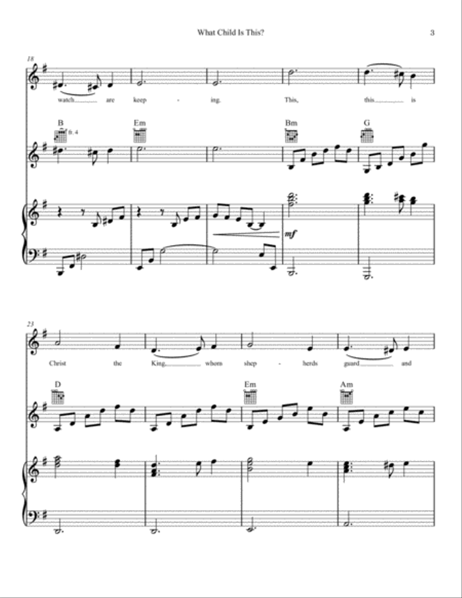 What Child Is This? (for Piano and Guitar w/chord frames) Choir scores gallery preview page 3