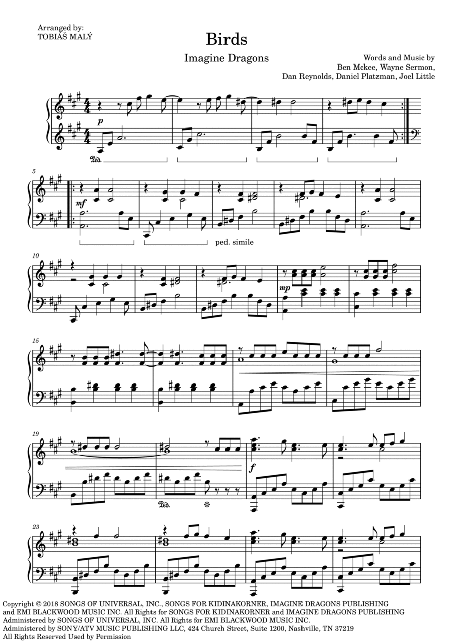 Birds Piano Solo scores gallery preview page 1