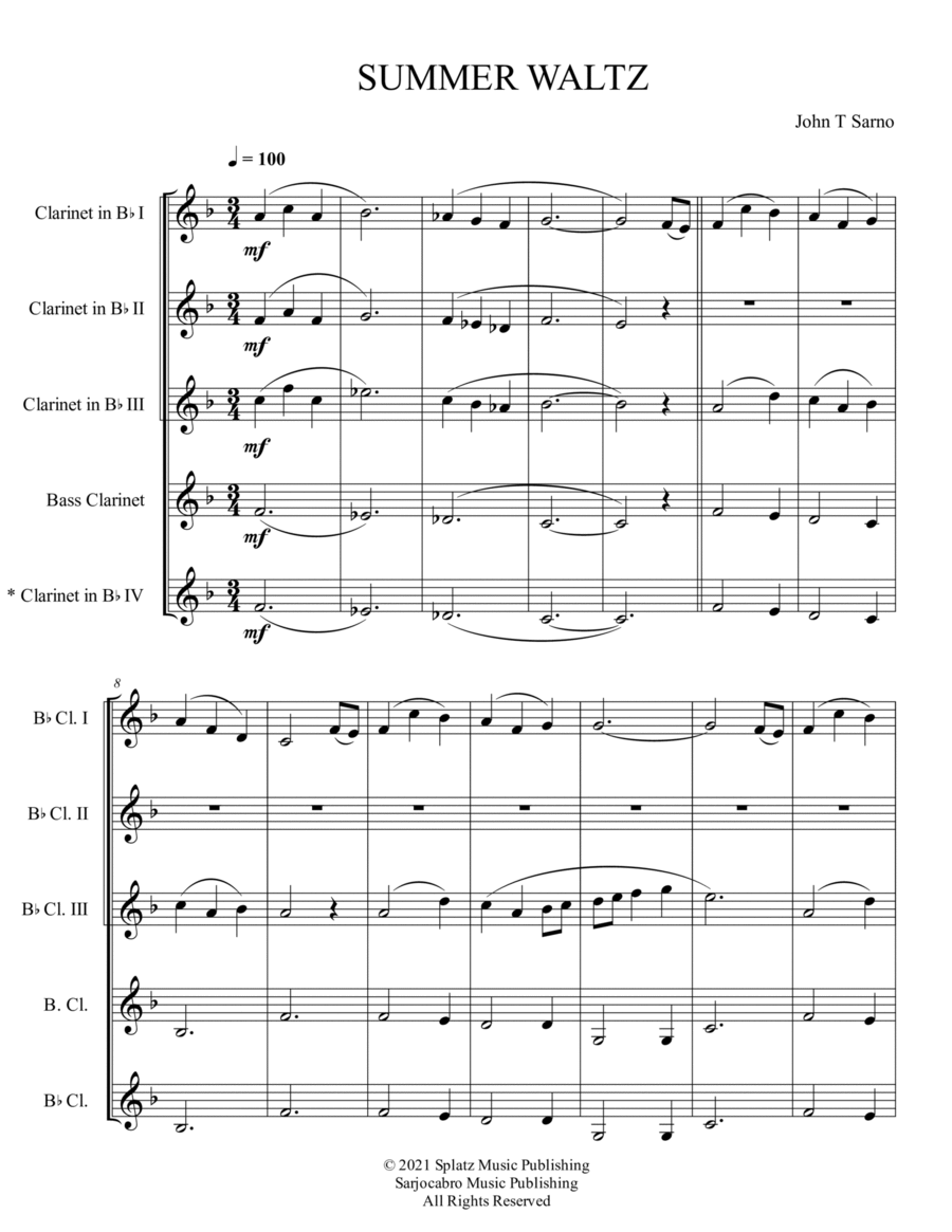 Summer Waltz Woodwind Quartet scores gallery preview page 1