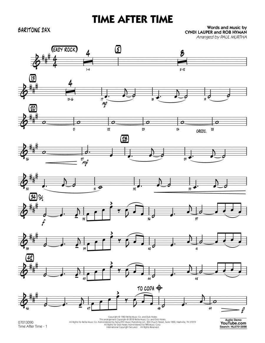 Time After Time - Baritone Sax Baritone Saxophone scores gallery preview page 1