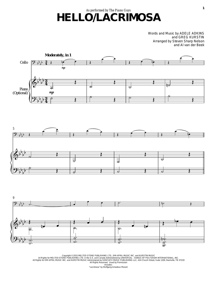 Hello/Lacrimosa Piano scores gallery preview page 1