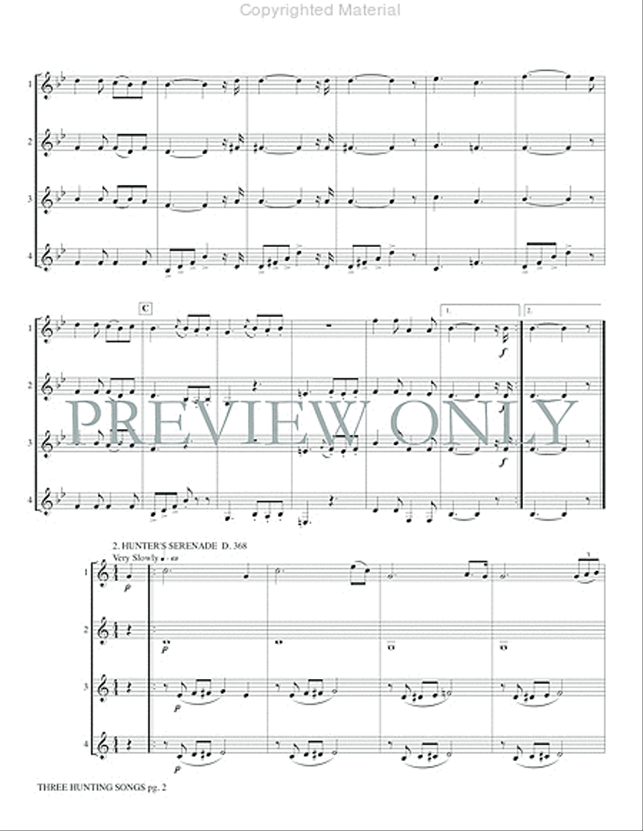 Three Hunting Songs French Horn Quartet scores gallery preview page 4