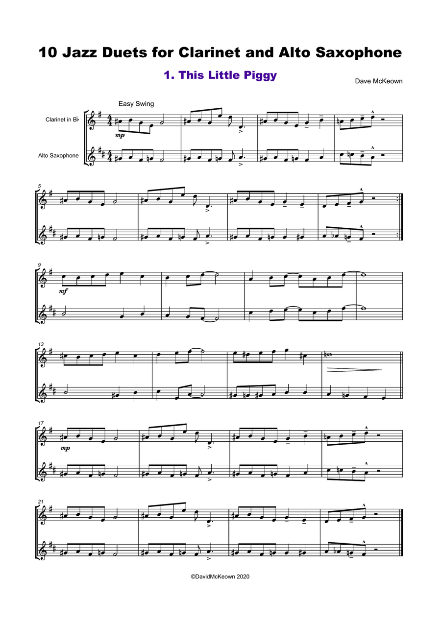 10 Jazz Duets for Clarinet and Alto Saxophone Woodwind Duet scores gallery preview page 2