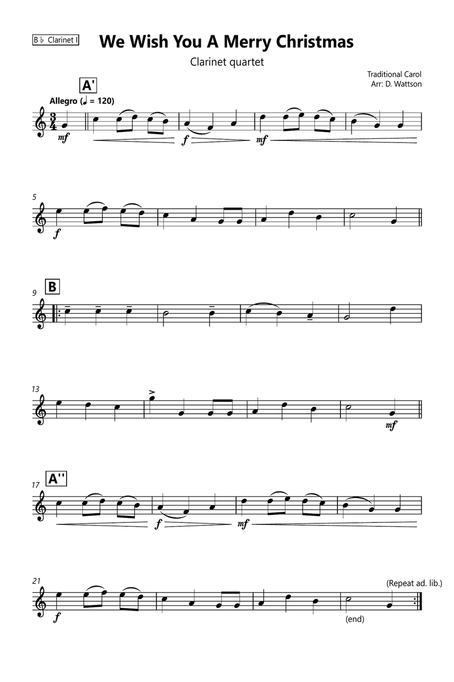 We Wish You A Merry Christmas Clarinet Quartet scores gallery preview page 4