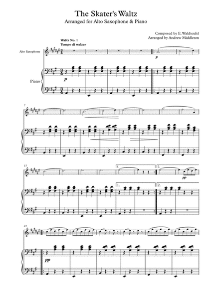 The Skater's Waltz arranged for Alto Saxophone and Piano image number null