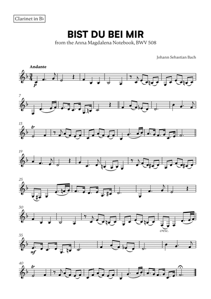Bist du bei Mir (BWV 508) (for Clarinet) image number null