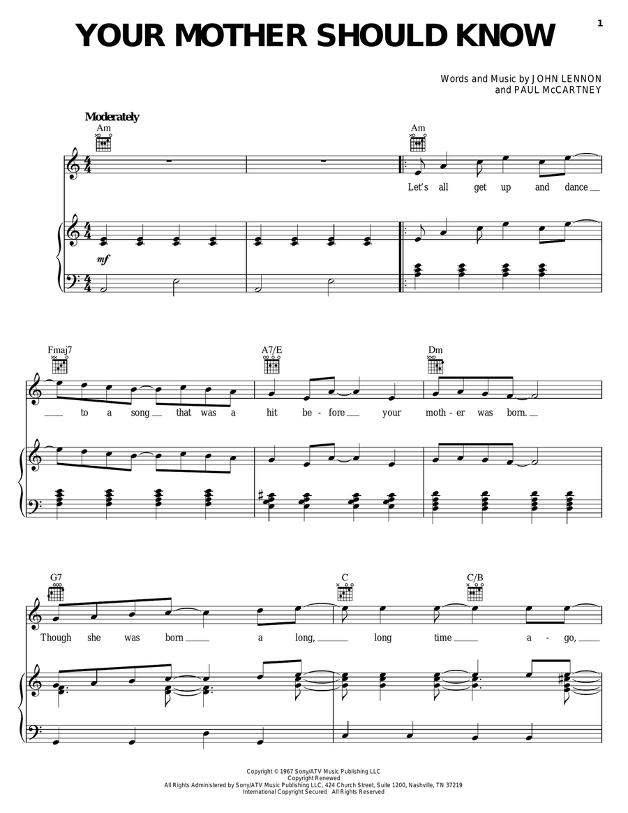 Your Mother Should Know Piano, Vocal, Guitar scores gallery preview page 1