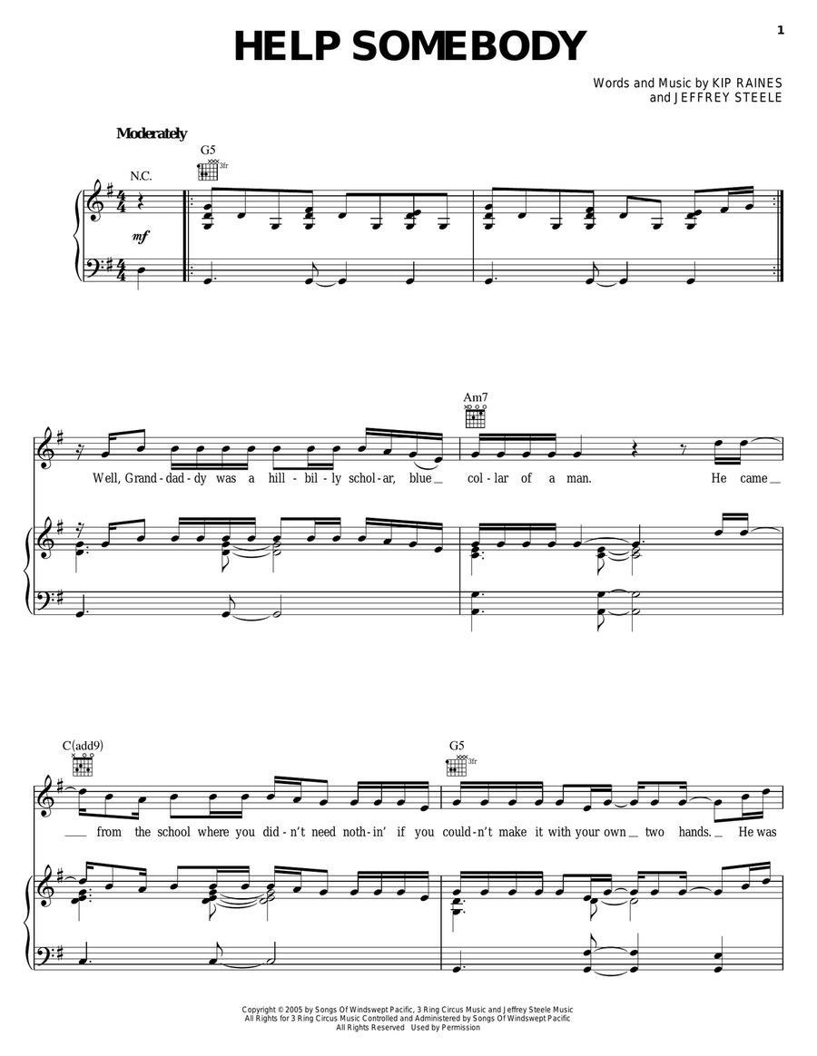 Help Somebody Piano, Vocal, Guitar scores gallery preview page 1