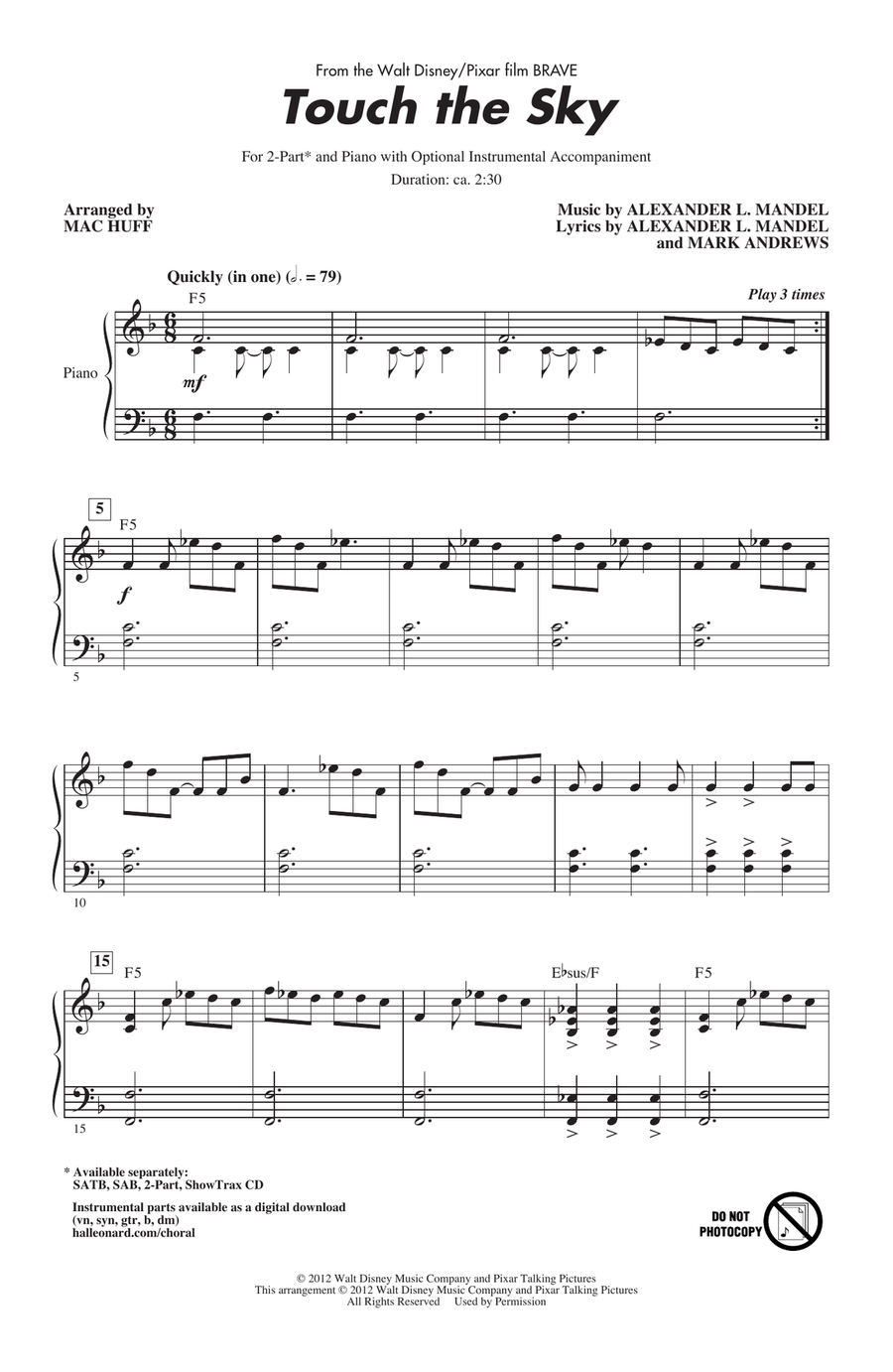 Touch The Sky (From Brave) (arr. Mac Huff) 2-Part scores gallery preview page 1